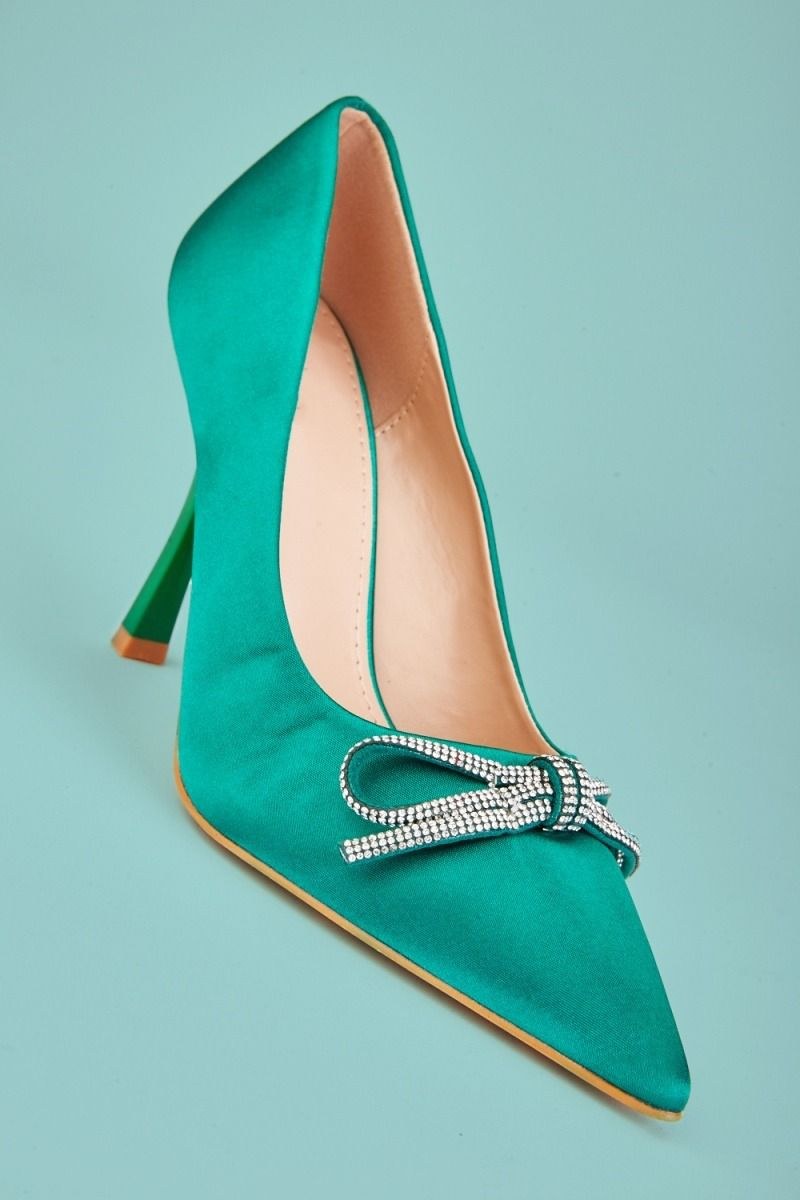 Turquoise Satin Crystal Pump