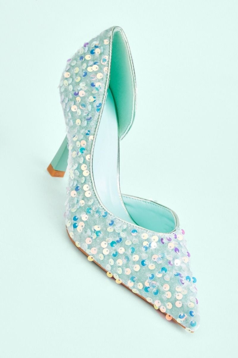 Aqua Embellished Court Heel