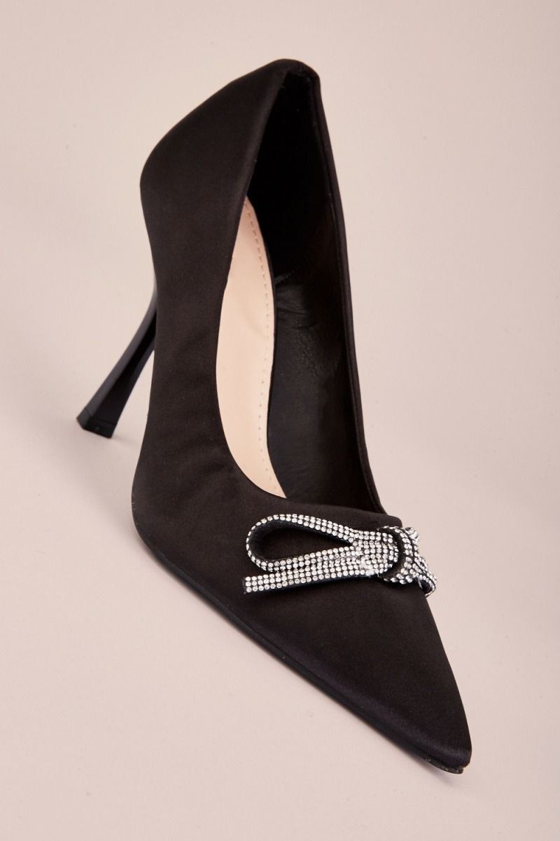 Black Satin Buckle Pump